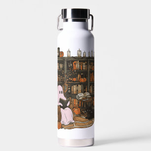 Ghost Reading Book Cat lover Halloween  Water Bottle