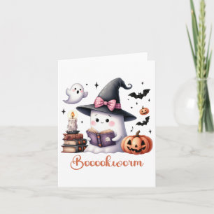 Ghost Reading Book Coquette Bow Halloween Girl Tod Card