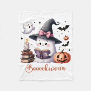 Ghost Reading Book Coquette Bow Halloween Girl Tod Fleece Blanket