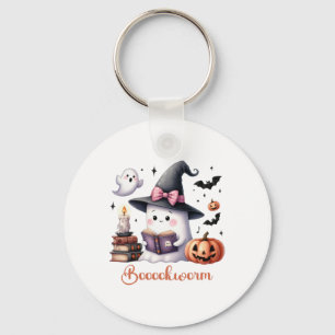 Ghost Reading Book Coquette Bow Halloween Girl Tod Key Ring