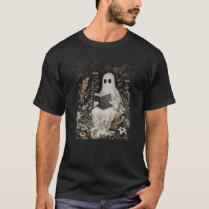 Ghost Reading Book Forest Floral Gothic Halloween T-Shirt