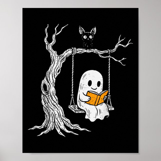 Ghost Reading Book Halloween Librarian Teacher Boo Poster (Front)