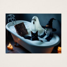 Ghost Reading Book in Bathtub, and Black Cat Bubbl
