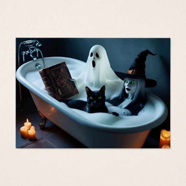 Ghost Reading Book in Bathtub, and Black Cat Bubbl (Front)