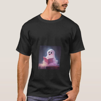 Ghost Reading Book Lover Library V Neck T-Shirt