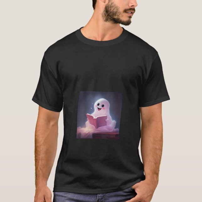 Ghost Reading Book Lover Library V Neck  T-Shirt (Front)
