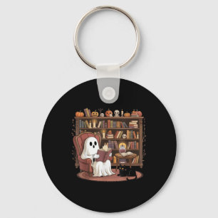 Ghost Reading Book Lovers Halloween Spooky Library Key Ring