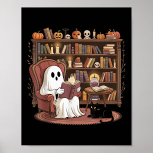 Ghost Reading Book Lovers Halloween Spooky Library Poster