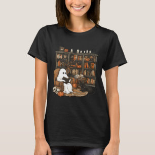 Ghost Reading Book Lovers Library Halloween Spooky T-Shirt