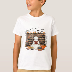 Ghost Reading Books Bookish Teacher Halloween Cost T-Shirt