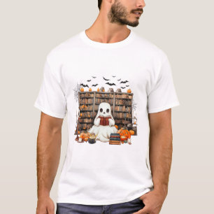 Ghost Reading Books Bookish Teacher Halloween Cost T-Shirt