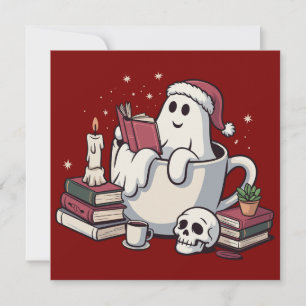 Ghost Reading Books Christmas Teacher Bookworm Holiday Card