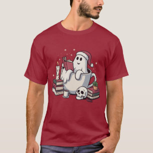 Ghost Reading Books Christmas Teacher Bookworm  T-Shirt