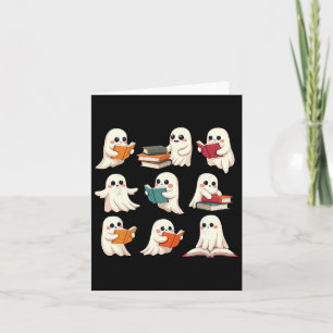 Ghost Reading Books Halloween Books Lover Teacher  Card