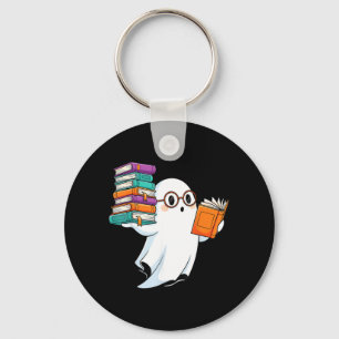 Ghost Reading Books Halloween Library Key Ring