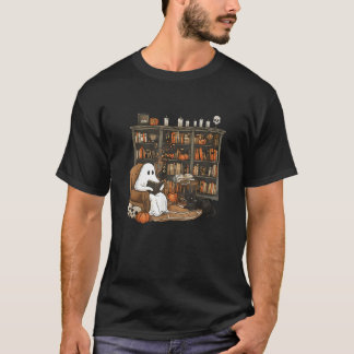 Ghost Reading Books Librarian Ghost Halloween Teac T-Shirt