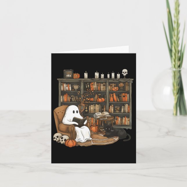 Ghost Reading Books Librarian Teacher Halloween  Card (Front)