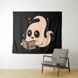 Ghost reading books tapestry