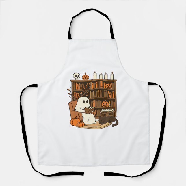 Ghost Reading in Cosy Halloween Library Classic T- Apron (Front)
