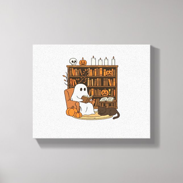 Ghost Reading in Cosy Halloween Library Classic T- Canvas Print (Front)