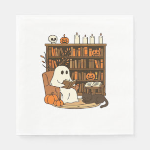 Ghost Reading in Cosy Halloween Library Classic T- Napkin