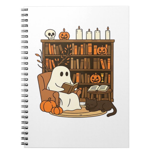 Ghost Reading in Cosy Halloween Library Classic T- Notebook (Front)