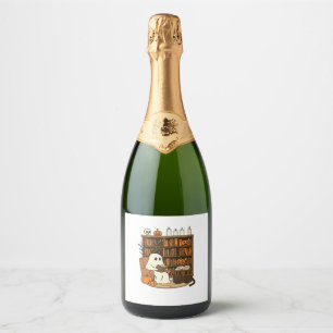 Ghost Reading in Cosy Halloween Library Classic T- Sparkling Wine Label