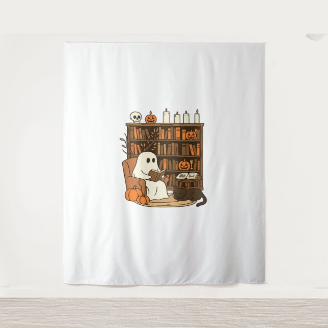 Ghost Reading in Cosy Halloween Library Classic T- Tapestry (Front)