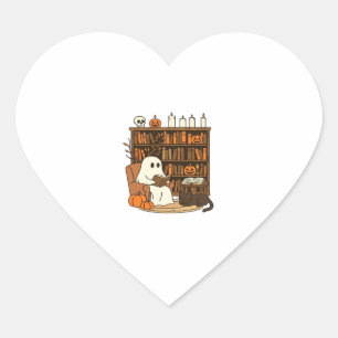 Ghost Reading in Cozy Halloween Library Classic T- Heart Sticker