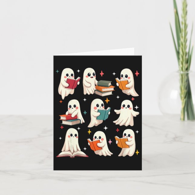 Ghost Reading Teacher Halloween Costume Librarian  Card (Front)