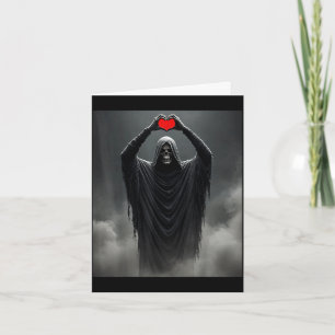 Ghost red heart hands scary face halloween card