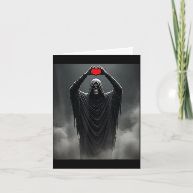 Ghost red heart hands scary face halloween card (Front)