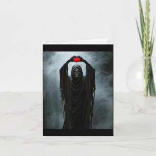 Ghost red heart hands scary face halloween card