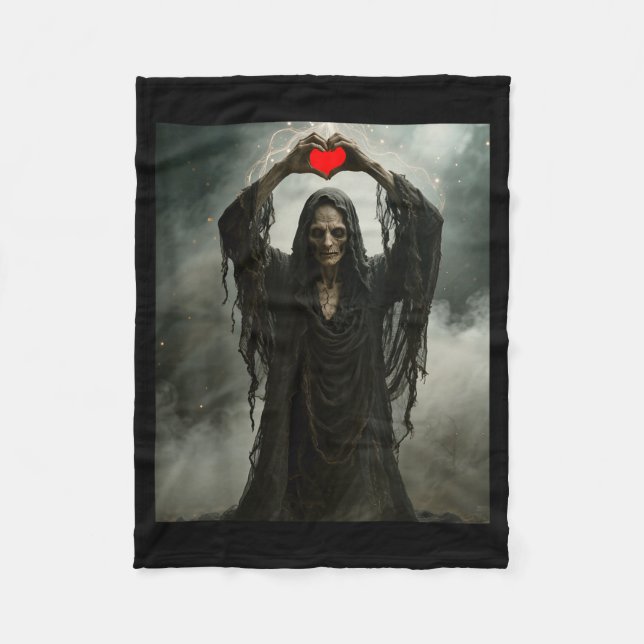 Ghost red heart hands scary face halloween fleece blanket (Front)