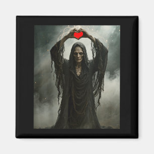 Ghost red heart hands scary face halloween magnet