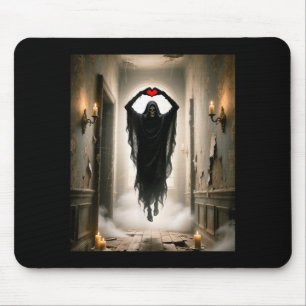 Ghost red heart hands scary face halloween mouse pad