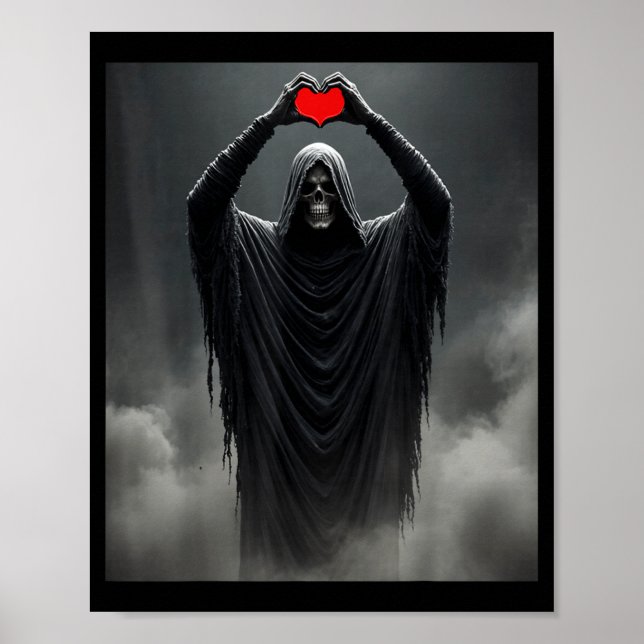 Ghost red heart hands scary face halloween poster (Front)
