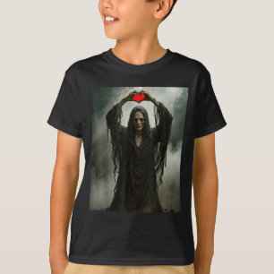 Ghost red heart hands scary face halloween T-Shirt