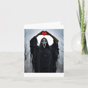 Ghost Red Heart Hands Y Face Halloween Valentines Card