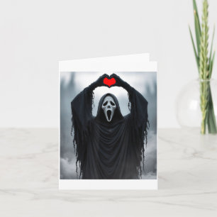 Ghost Red Heart Hands Y Face Halloween Valentines Card