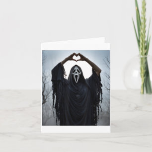 Ghost Red Heart Hands Y Face Halloween Valentines Card