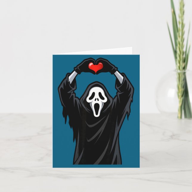 Ghost Red Heart Hands Y Face Halloween Valentines  Card (Front)