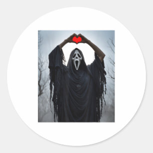 Ghost Red Heart Hands Y Face Halloween Valentines  Classic Round Sticker