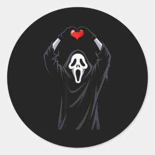 Ghost Red Heart Hands Y Face Halloween Valentines  Classic Round Sticker