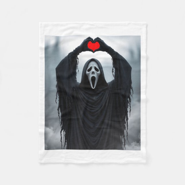 Ghost Red Heart Hands Y Face Halloween Valentines  Fleece Blanket (Front)