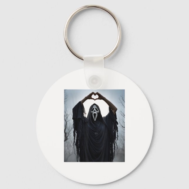 Ghost Red Heart Hands Y Face Halloween Valentines  Key Ring (Front)