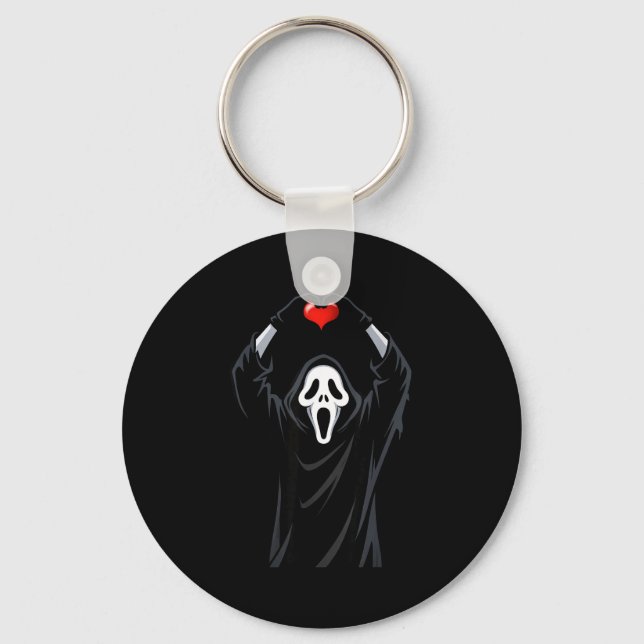 Ghost Red Heart Hands Y Face Halloween Valentines  Key Ring (Front)