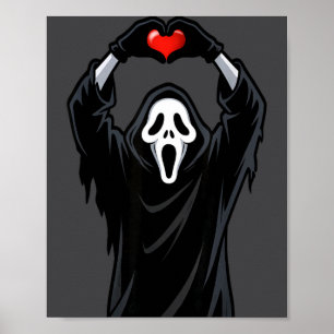 Ghost Red Heart Hands Y Face Halloween Valentines  Poster