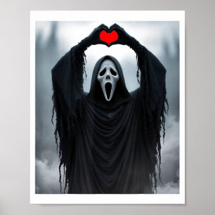 Ghost Red Heart Hands Y Face Halloween Valentines Poster