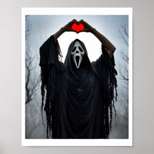 Ghost Red Heart Hands Y Face Halloween Valentines Poster